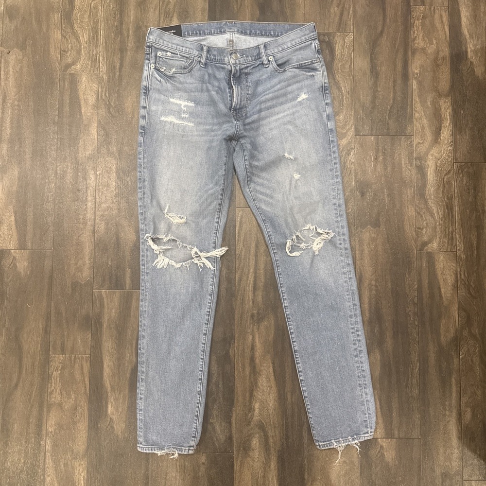Abercrombie & Fitch Skinny Stretch Light Wash Distressed Denim Jeans Men's 34x32